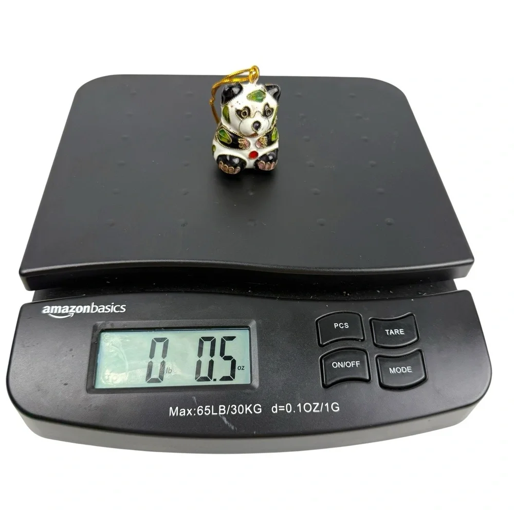 Vintage Cloisonne Enamel Panda Bear Ornament Black‎ White Green Intricate